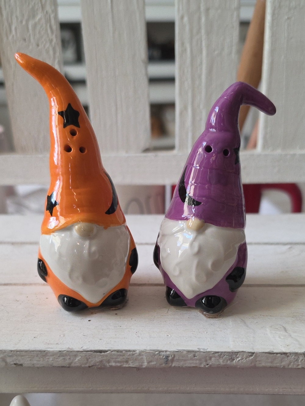 Holiday Gnome Salt and Pepper Shaker Set - Orange & Purple